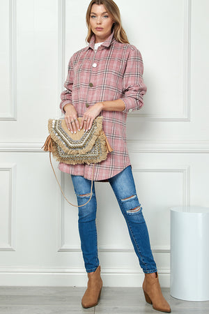 PLAIDED LONG SLEEVE LOOSE SHIRT JACKET