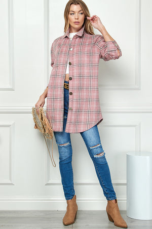 PLAIDED LONG SLEEVE LOOSE SHIRT JACKET