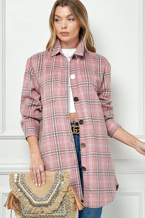 PLAIDED LONG SLEEVE LOOSE SHIRT JACKET