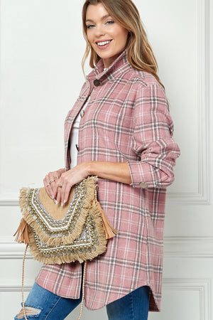 PLAIDED LONG SLEEVE LOOSE SHIRT JACKET