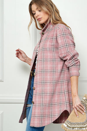 PLAIDED LONG SLEEVE LOOSE SHIRT JACKET