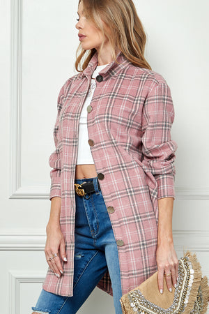 PLAIDED LONG SLEEVE LOOSE SHIRT JACKET