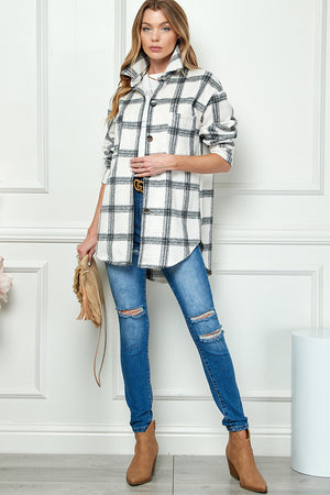 PLAIDED LONG SLEEVE LOOSE SHIRT JACKET