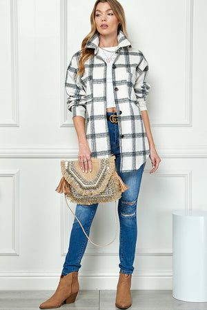 PLAIDED LONG SLEEVE LOOSE SHIRT JACKET