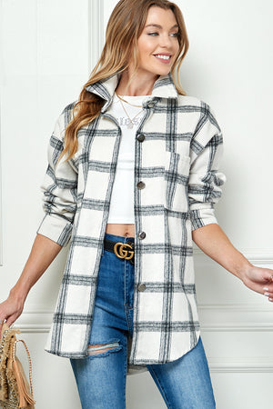 PLAIDED LONG SLEEVE LOOSE SHIRT JACKET