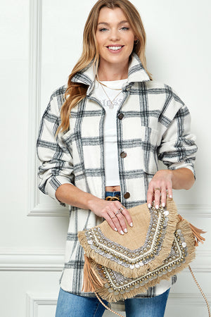 PLAIDED LONG SLEEVE LOOSE SHIRT JACKET