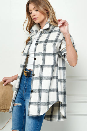 PLAIDED LONG SLEEVE LOOSE SHIRT JACKET