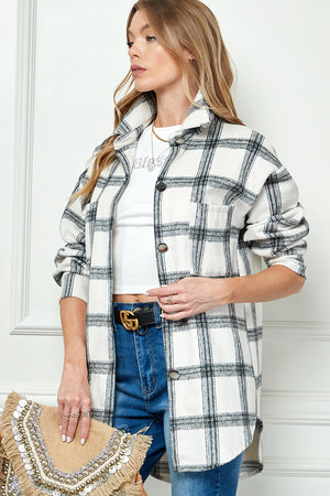 PLAIDED LONG SLEEVE LOOSE SHIRT JACKET