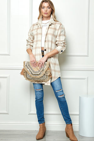 PLAIDED LONG SLEEVE LOOSE SHIRT JACKET