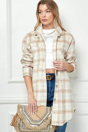 PLAIDED LONG SLEEVE LOOSE SHIRT JACKET