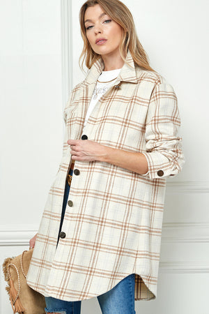 PLAIDED LONG SLEEVE LOOSE SHIRT JACKET