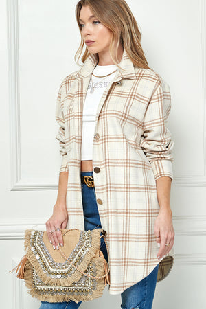 PLAIDED LONG SLEEVE LOOSE SHIRT JACKET