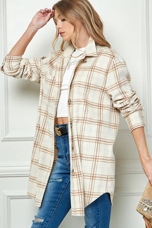 PLAIDED LONG SLEEVE LOOSE SHIRT JACKET