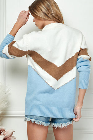 Casual color block zip up sweater