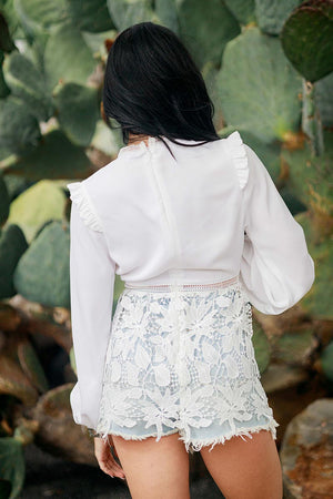 Long Sleeve Floral Lace White Blouse