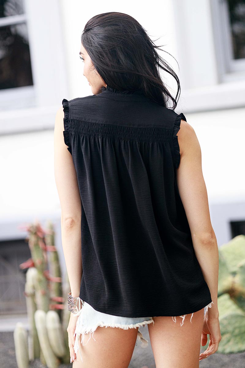 Ruffle Button Cap Sleeve Tank Top