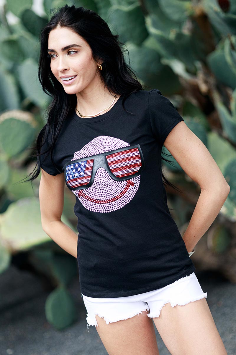 Short Sleeve American Flag Sunglasses Top