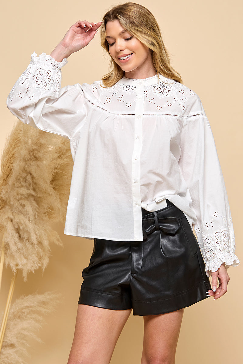 Eyelet Button Down Blouse