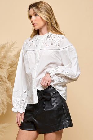 Eyelet Button Down Blouse