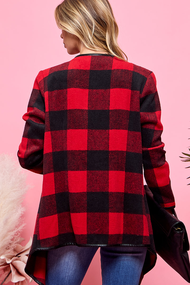 Buffalo Plaid Print Open Cardigan