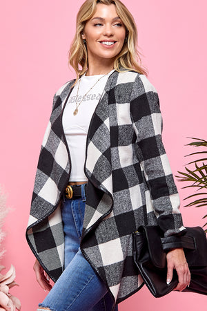 Buffalo Plaid Print Open Cardigan