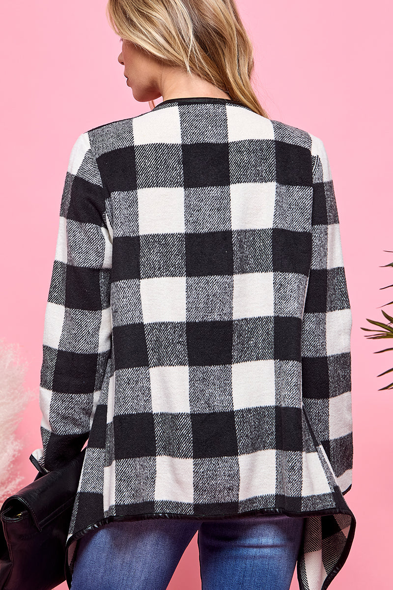 Buffalo Plaid Print Open Cardigan
