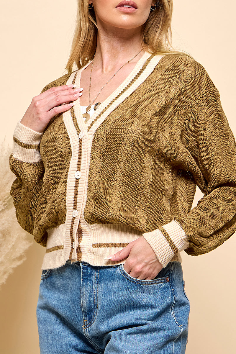 V-Neck Cable Knit  Cardigan