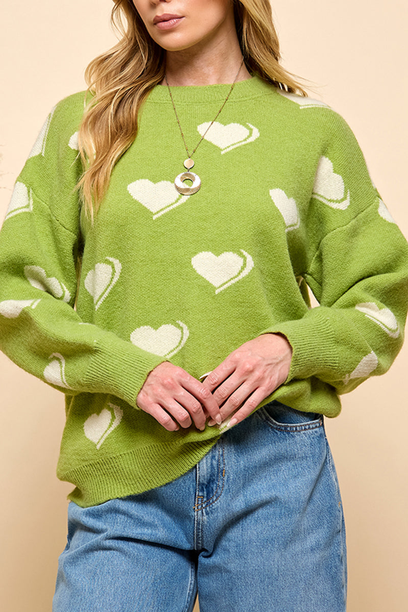 Heart Pattern Long Sleeve Sweater