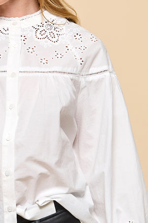 Eyelet Button Down Blouse