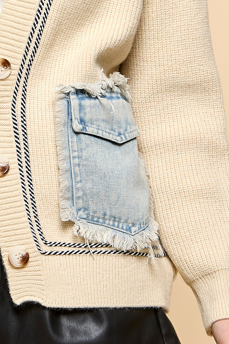 Denim Pocket Knit Cardigan