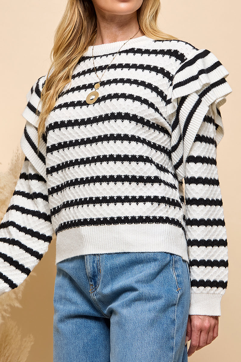 Stripe Ruffle Trim Sweater