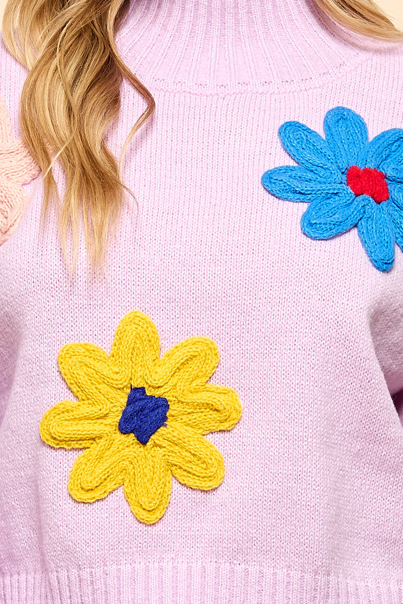 Floral Patch Mock Neck Sweater