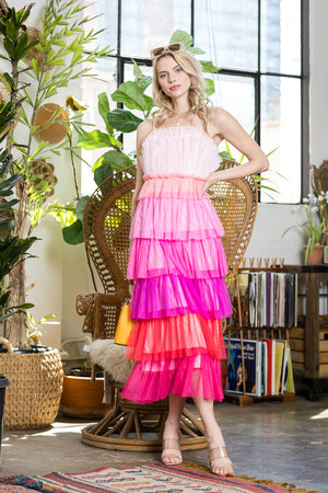 Pink Multi Tulle Midi Dress