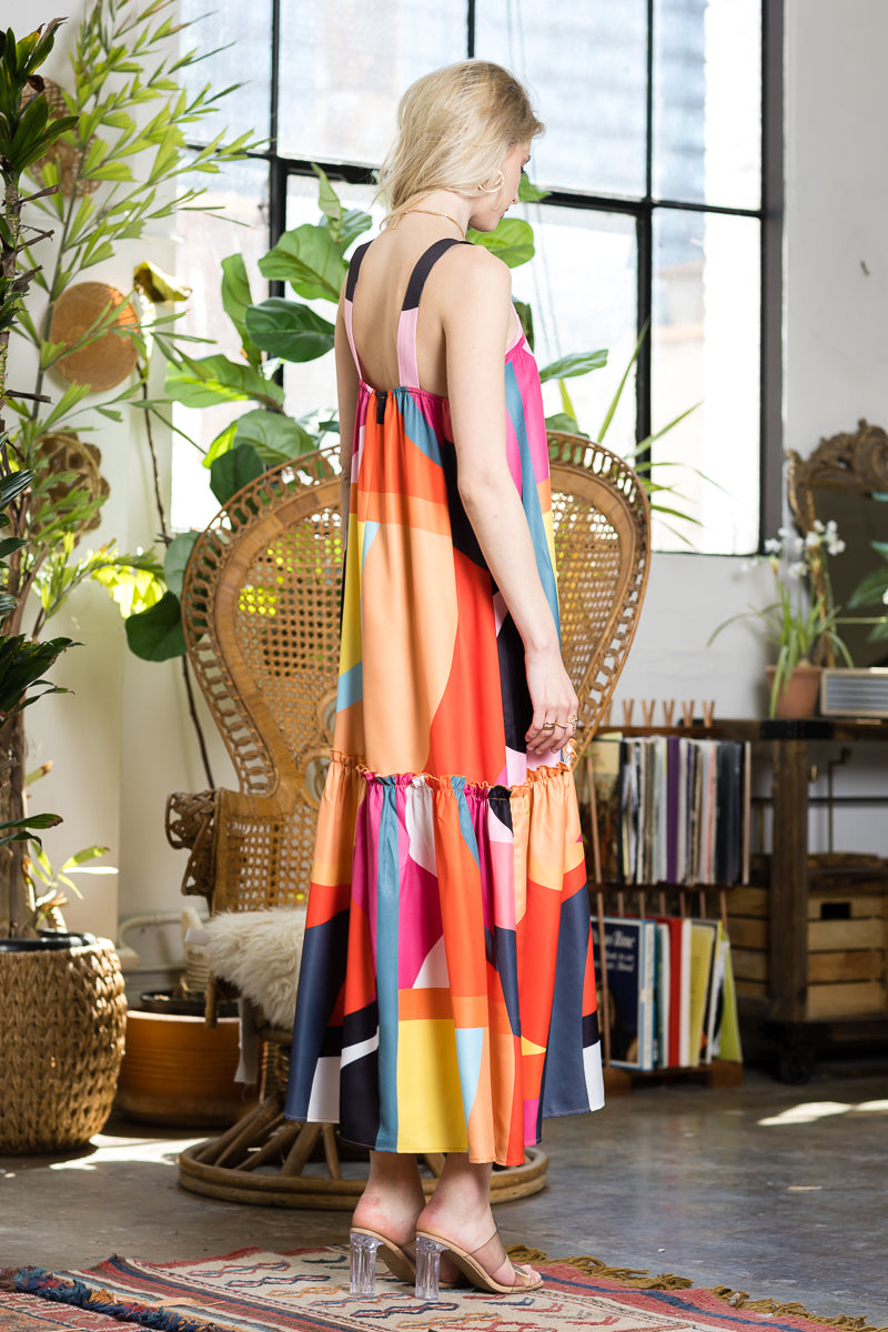 multi color maxi dress Boho Watercolor Ruffle Maxi Dress | Multicolor Layered Vacation Gown | Artistic Flowy Summer Dress | Bohemian Beach Party Look