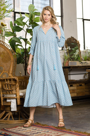 Print Three Quarter Sleeve Maxi Dress