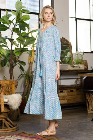 Print Three Quarter Sleeve Maxi Dress