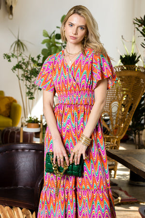 Print Wing Sleeve Dress..