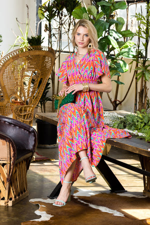Print Wing Sleeve Dress