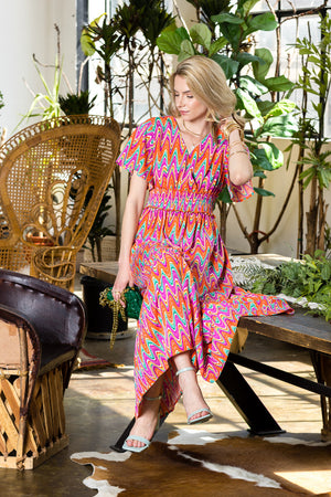 Print Wing Sleeve Dress..