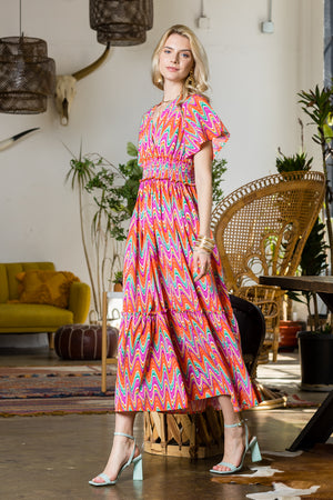 Print Wing Sleeve Dress