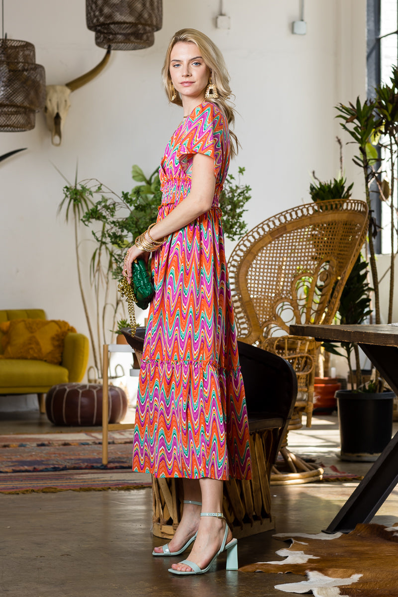 Print Wing Sleeve Dress..