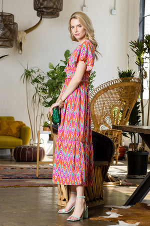 Print Wing Sleeve Dress