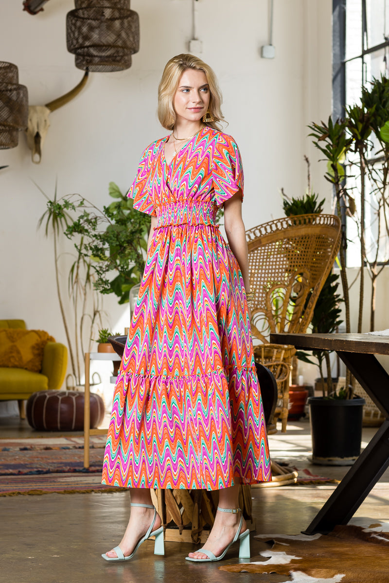 Print Wing Sleeve Dress.