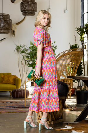 Print Wing Sleeve Dress