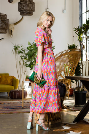 Print Wing Sleeve Dress