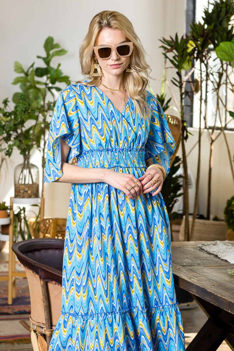 Print Wing Sleeve Dress..
