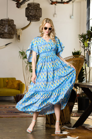 Print Wing Sleeve Dress..