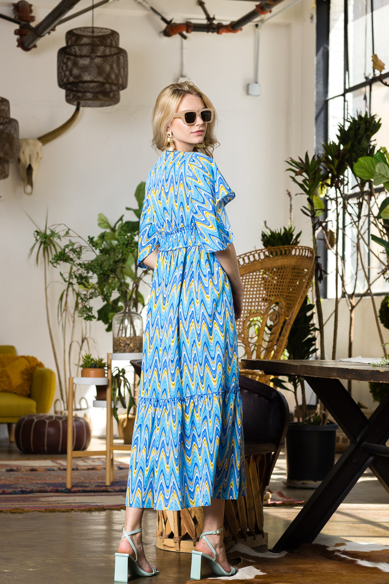 Print Wing Sleeve Dress