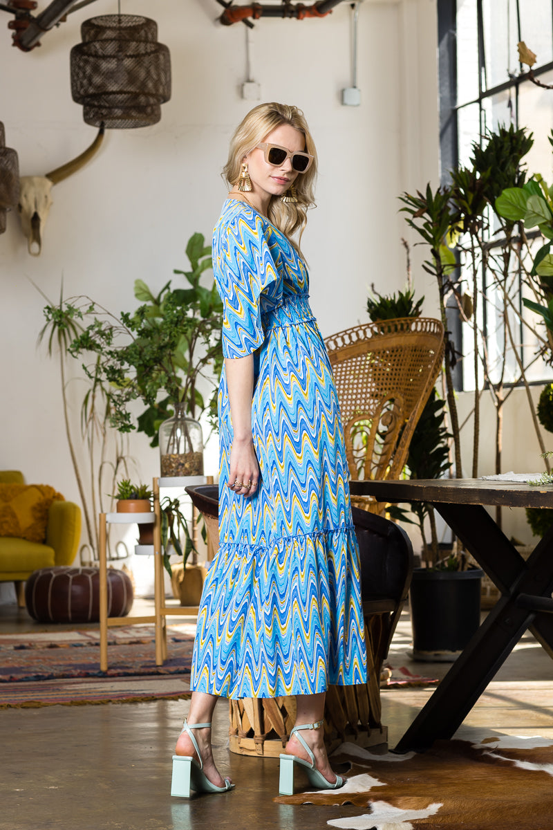 Print Wing Sleeve Dress..
