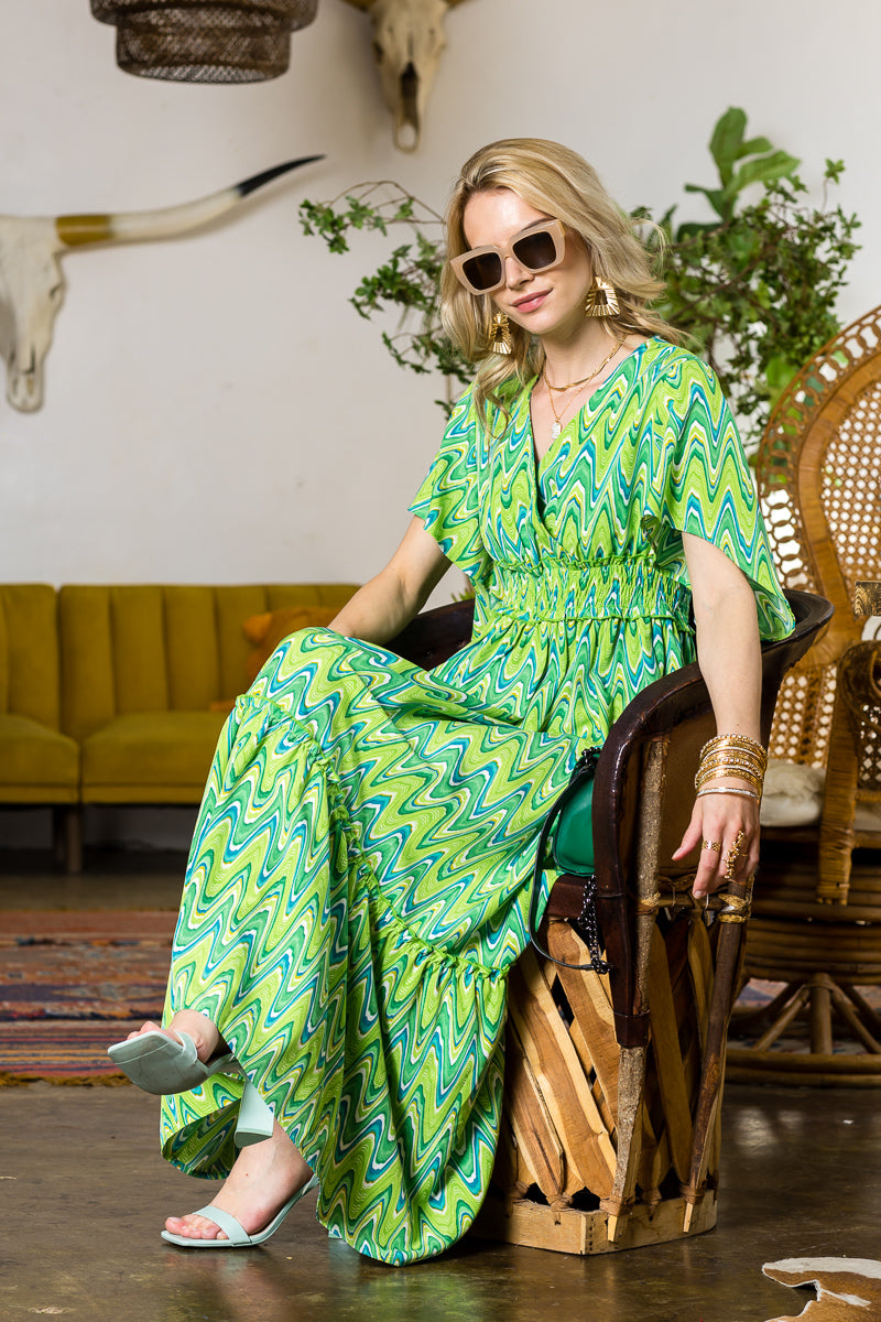 Print Wing Sleeve Dress